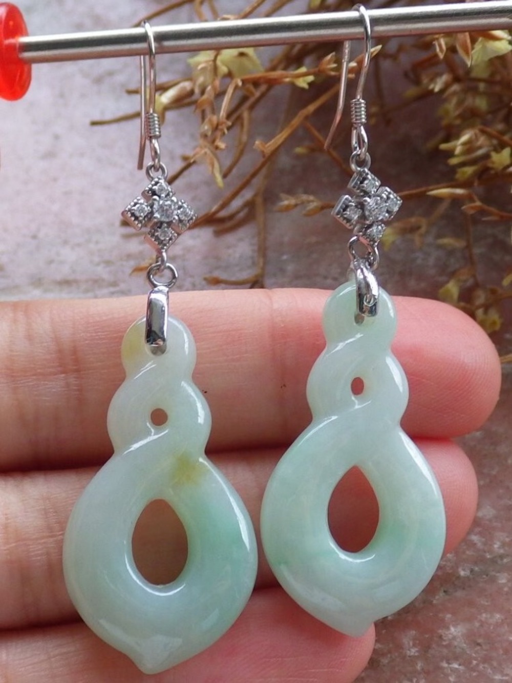 Sterling silver 925 dangle earring infinity green yellow certificate